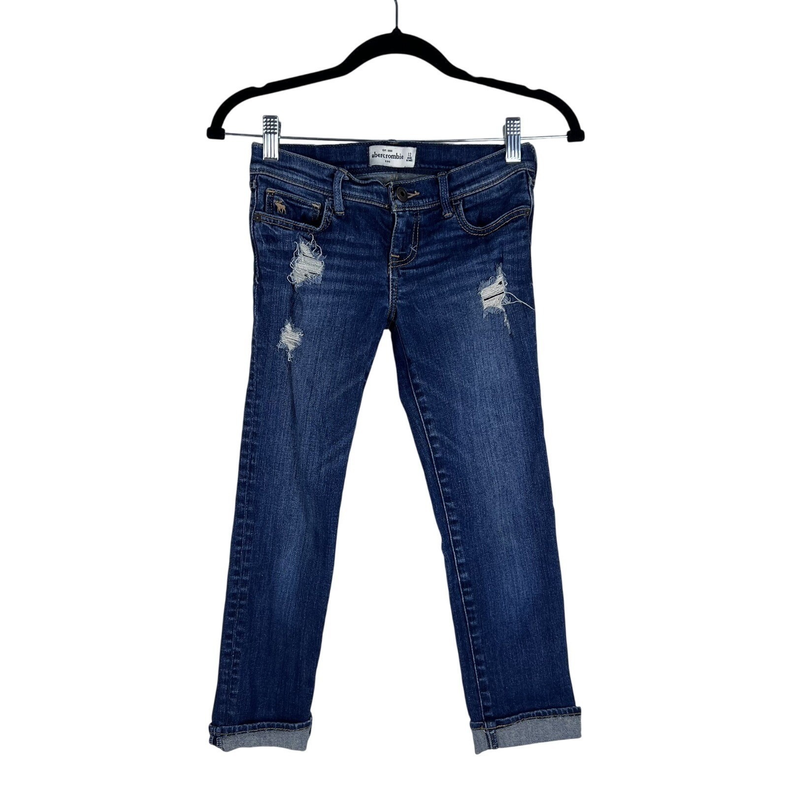 Abercrombie Kids 12 Jeans Blue Distressed Skinny Dark Wash Denim School Trendy